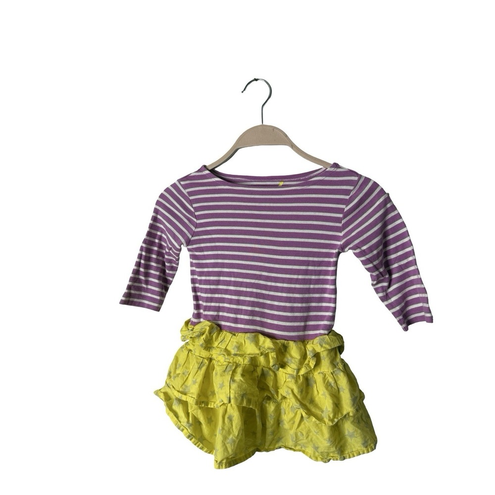 Mini Boden sz 3-4 girls dress purple stripes yellow star ruffle dress